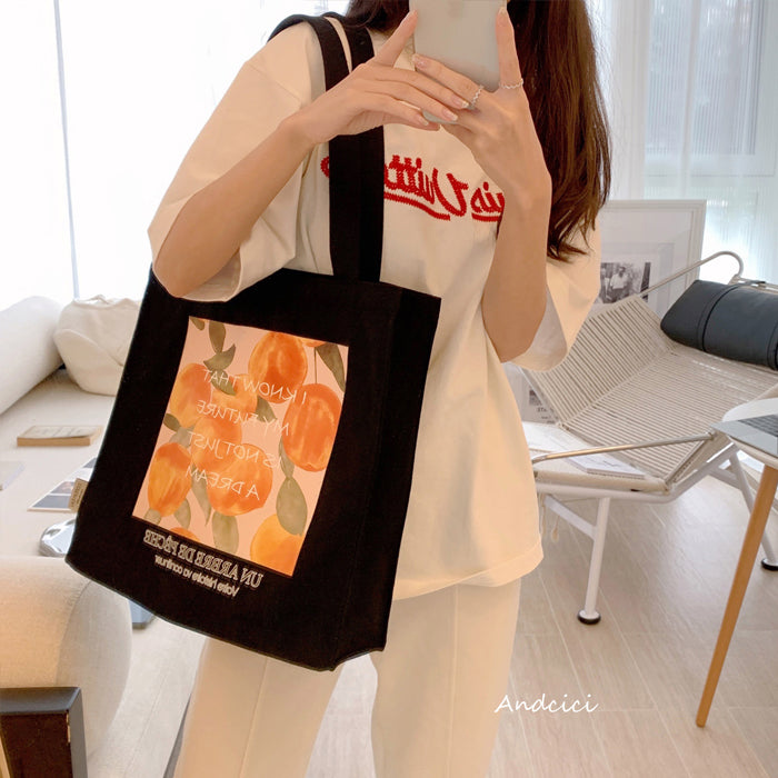 A Peach Tree Canvas Tote Bag with Zip - Andcici