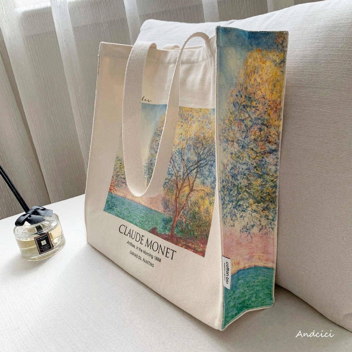 Claude Monet Antibes in the Morning, 1888 Canvas Tote Bag with Zip - Andcici