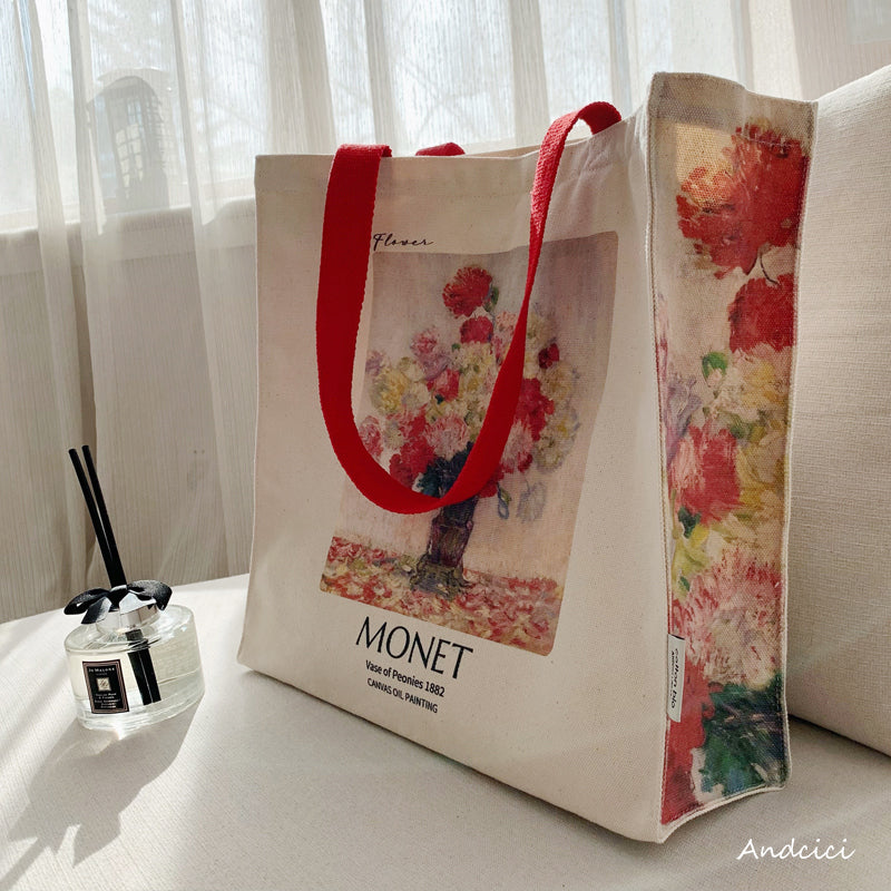 Claude Monet Vase of Peonies, 1882 Canvas Tote Bag with Zip - Andcici