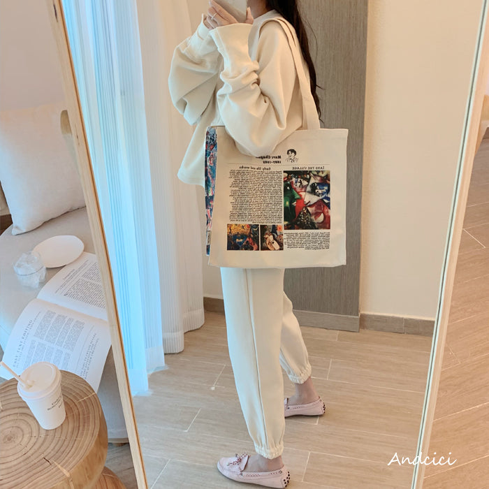 Tribute to Marc Chagall Canvas Tote Bag with Zip - Andcici