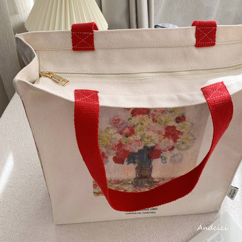 Claude Monet Vase of Peonies, 1882 Canvas Tote Bag with Zip - Andcici