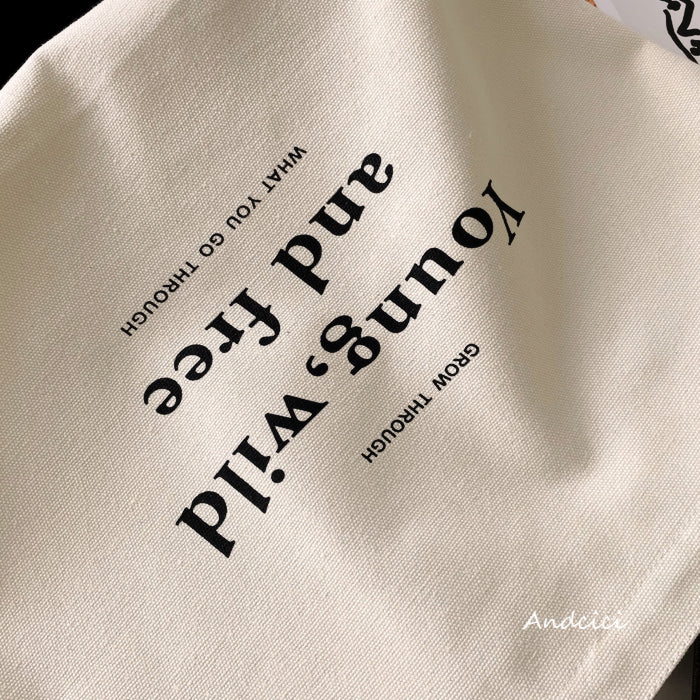 Young, Wild and Free Canvas Tote Bag with Zip - Andcici