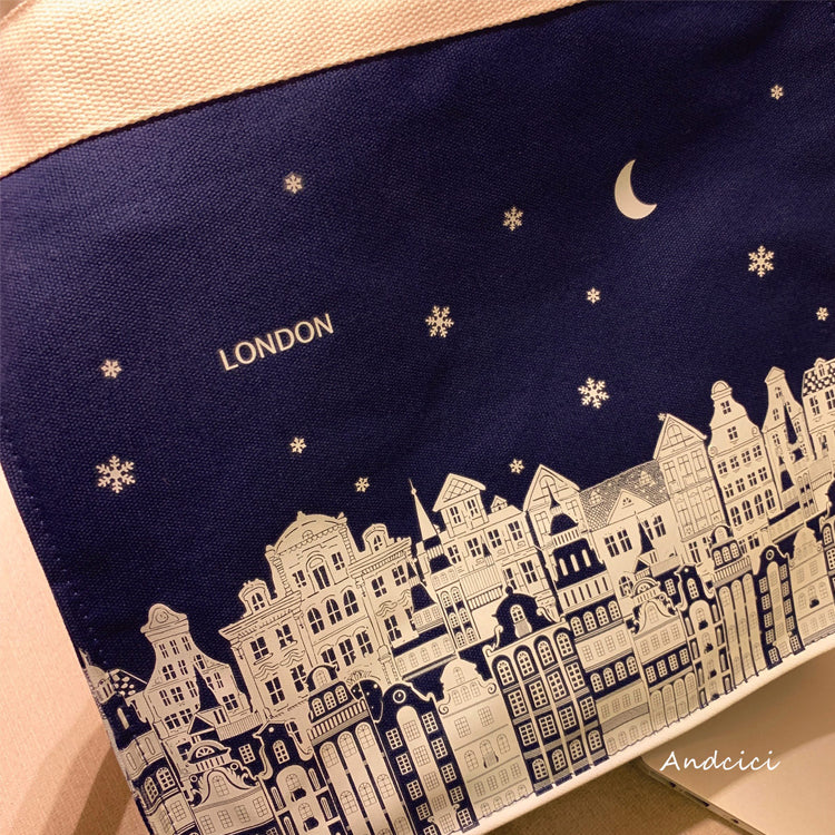 London Night Sky Black Tote Bag with Zip - Andcici