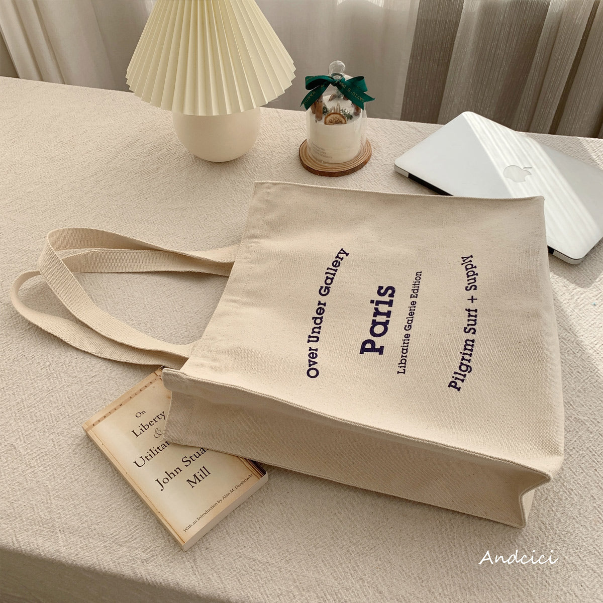 Passe Avant Minuit Canvas Tote Bag with Zip - Andcici