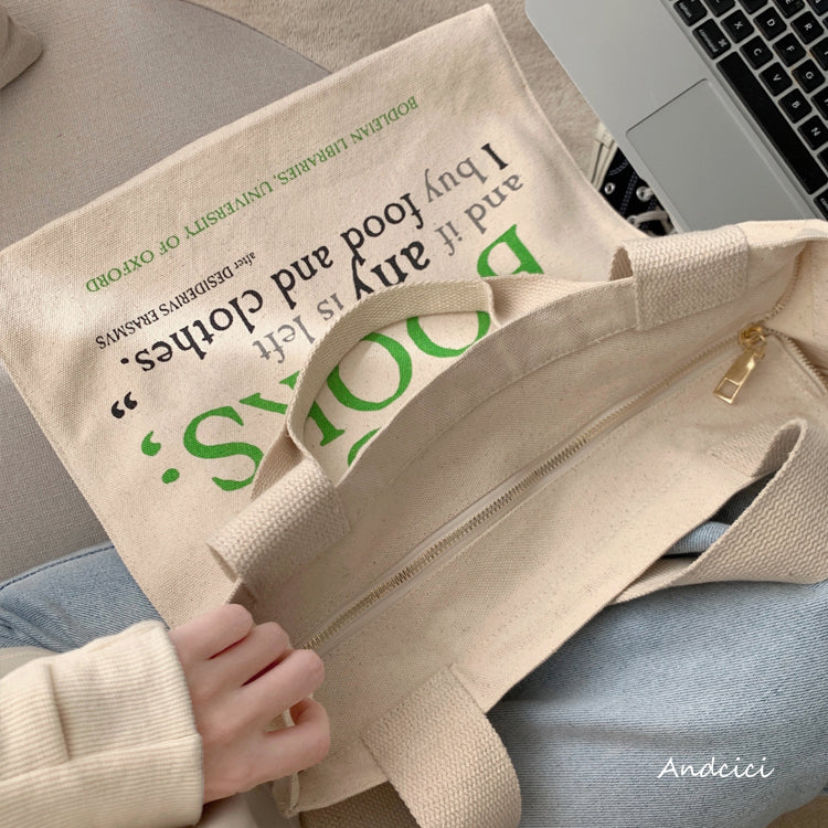 I Buy Books Canvas Tote Bag with Zip - Andcici