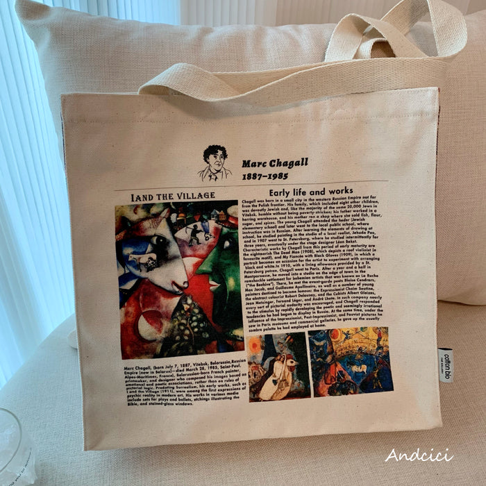 Tribute to Marc Chagall Canvas Tote Bag with Zip - Andcici