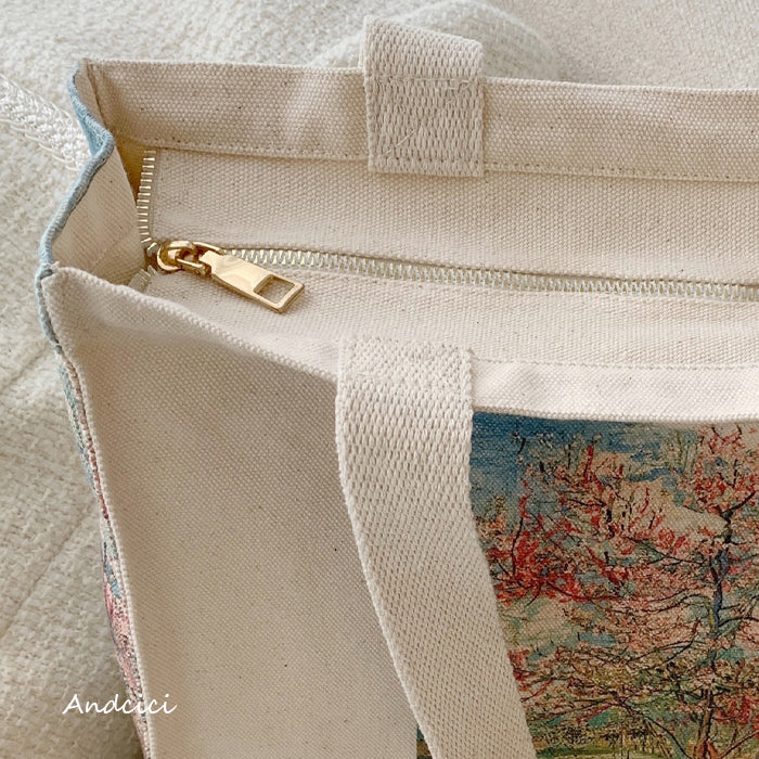 Vincent Van Gogh Pink Peach Trees, 1888 Canvas Tote Bag with Zip - Andcici