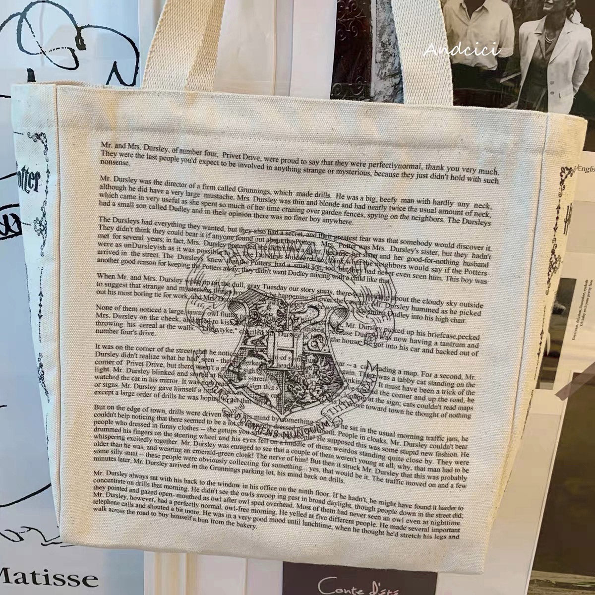 Harry Potter Inspired Hogwarts Tote Bag with Zip - Andcici