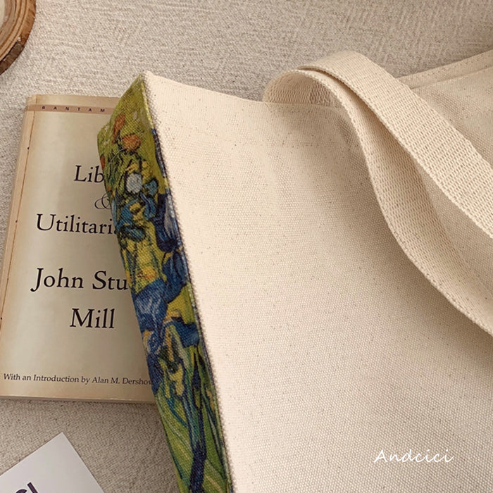 Vincent Van Gogh Irises, 1889 Panel Art Canvas Tote Bag with Zip - Andcici
