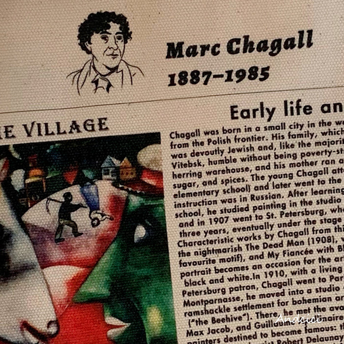 Tribute to Marc Chagall Canvas Tote Bag with Zip - Andcici