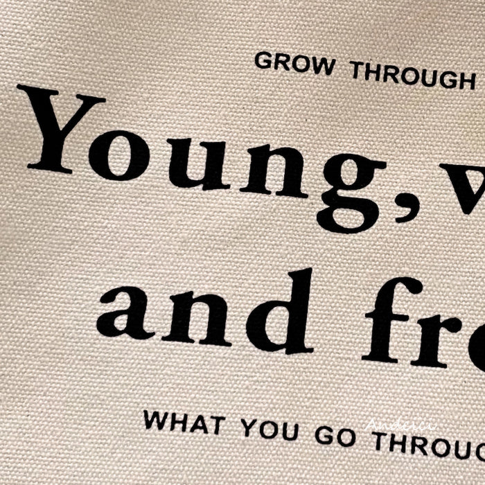 Young, Wild and Free Canvas Tote Bag with Zip - Andcici