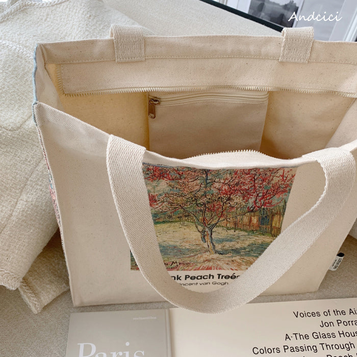 Vincent Van Gogh Pink Peach Trees, 1888 Canvas Tote Bag with Zip - Andcici