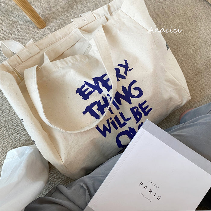 Everything Will Be Ok Canvas Tote Bag with Zip - Andcici