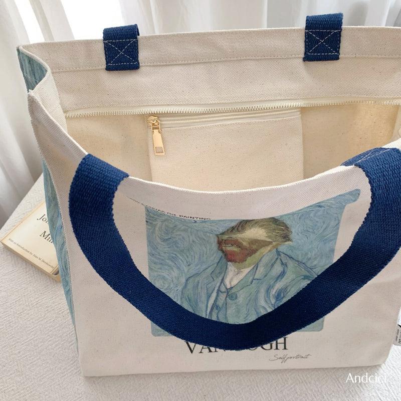 Vincent Van Gogh Self Portrait, 1889 Canvas Tote Bag with Zip - Andcici