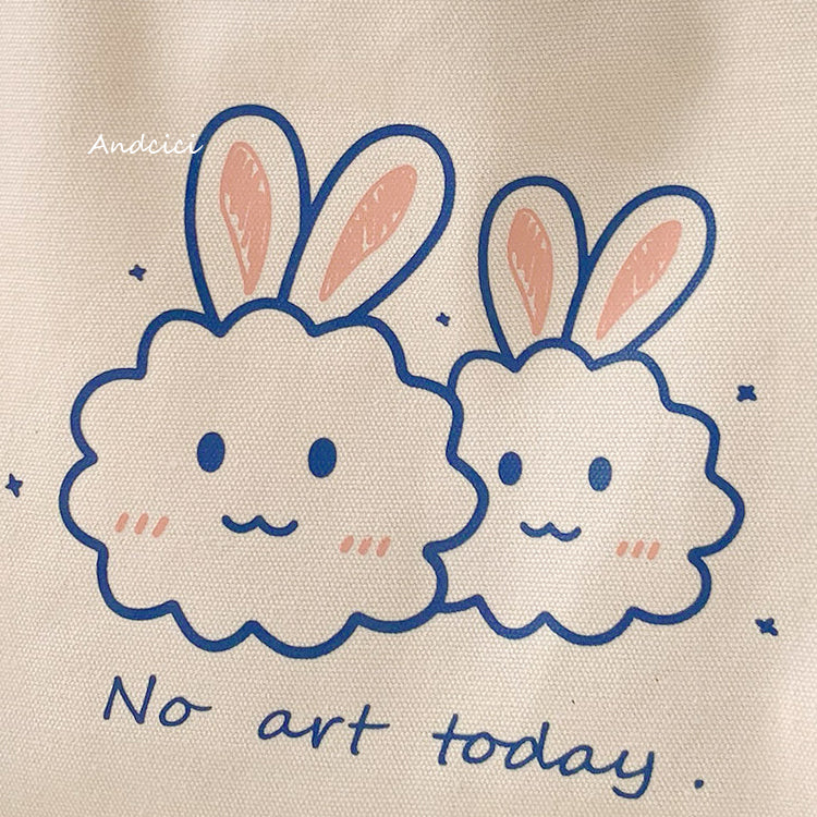 No Art Today Rabbit Canvas Tote Bag with Zip - Andcici