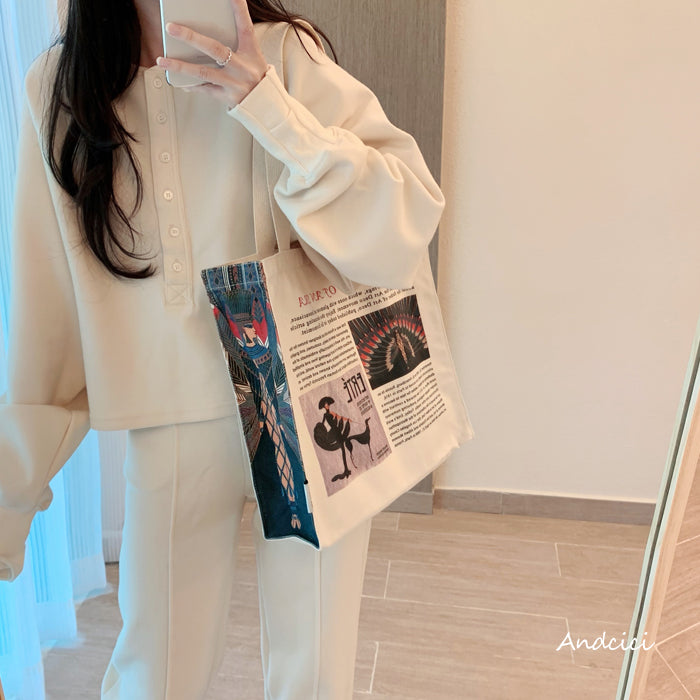 Tribute to Erté Canvas Tote Bag with Zip - Andcici