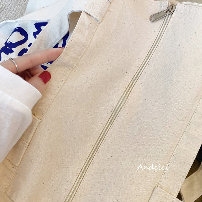 Everything Will Be Ok Canvas Tote Bag with Zip - Andcici