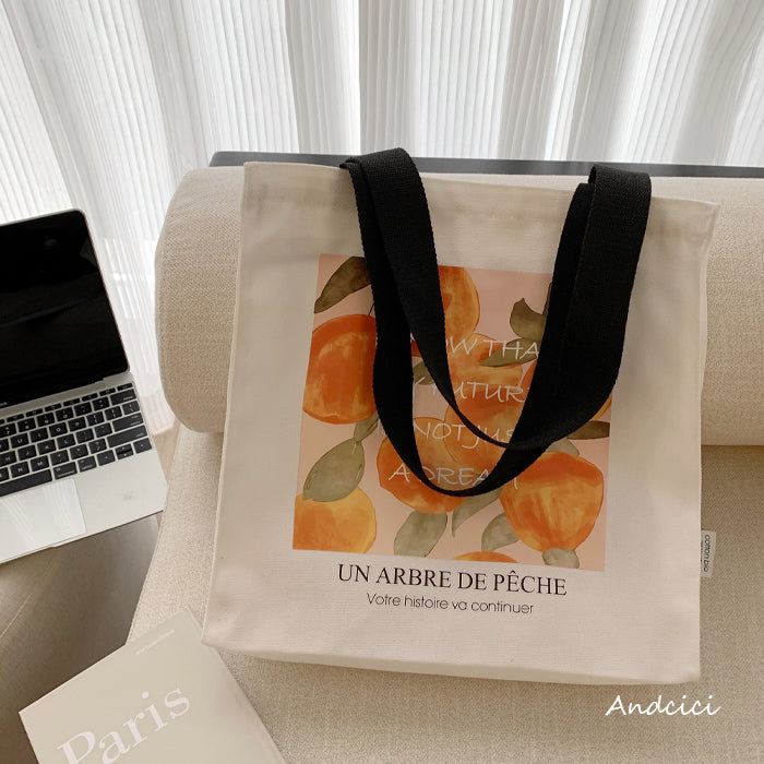 A Peach Tree Canvas Tote Bag with Zip - Andcici