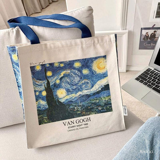 Vincent Van Gogh The Starry Night, 1889 Canvas Tote Bag with Zip - Andcici