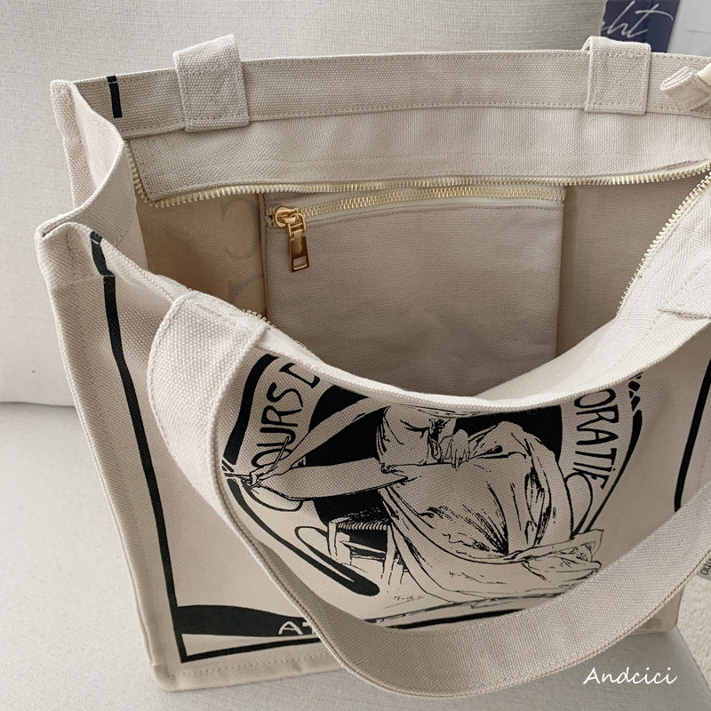 Alphonse Mucha Atelier Mucha, 1897 Canvas Tote Bag with Zip - Andcici