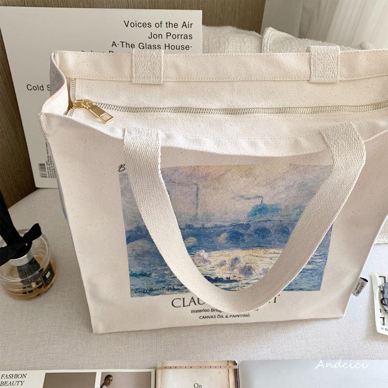 Claude Monet Waterloo Bridge, Effect of Fog, 1903 Canvas Tote Bag with Zip - Andcici