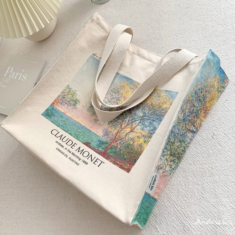 Claude Monet Antibes in the Morning, 1888 Canvas Tote Bag with Zip - Andcici