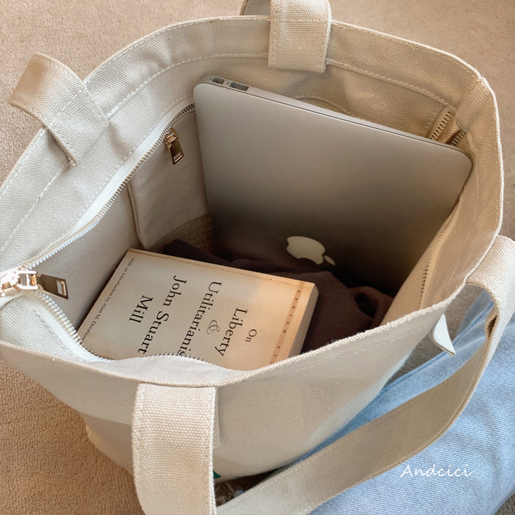 Paris In Green Canvas Tote Bag with Zip - Andcici