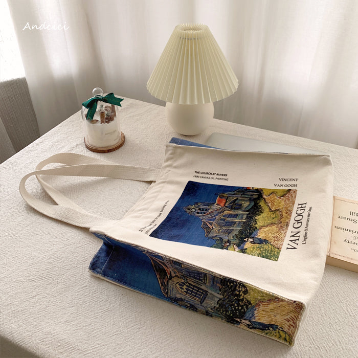 Vincent Van Gogh L'Église d’Auvers-sur-Oise, 1890 Canvas Tote Bag with Zip - Andcici