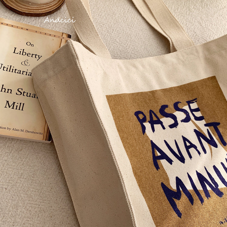Passe Avant Minuit Canvas Tote Bag with Zip - Andcici