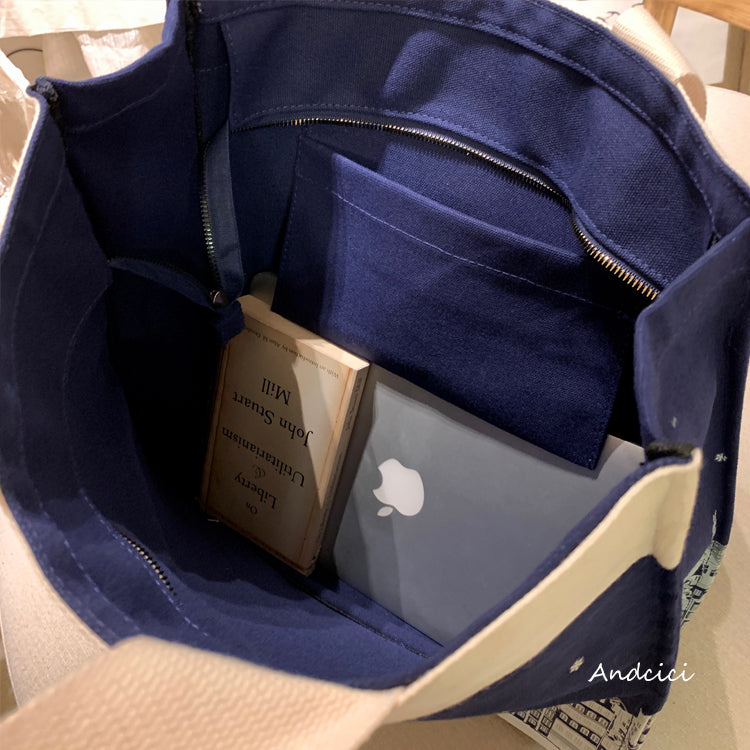 London Night Sky Black Tote Bag with Zip - Andcici