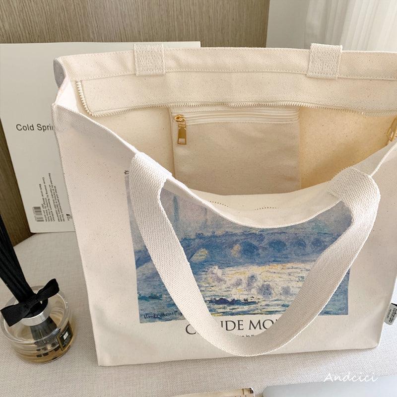 Claude Monet Waterloo Bridge, Effect of Fog, 1903 Canvas Tote Bag with Zip - Andcici