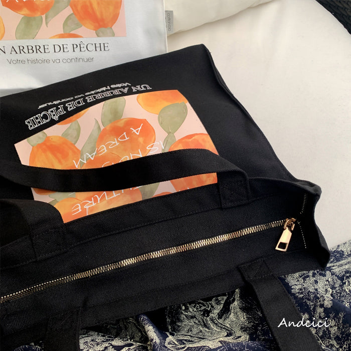 A Peach Tree Canvas Tote Bag with Zip - Andcici