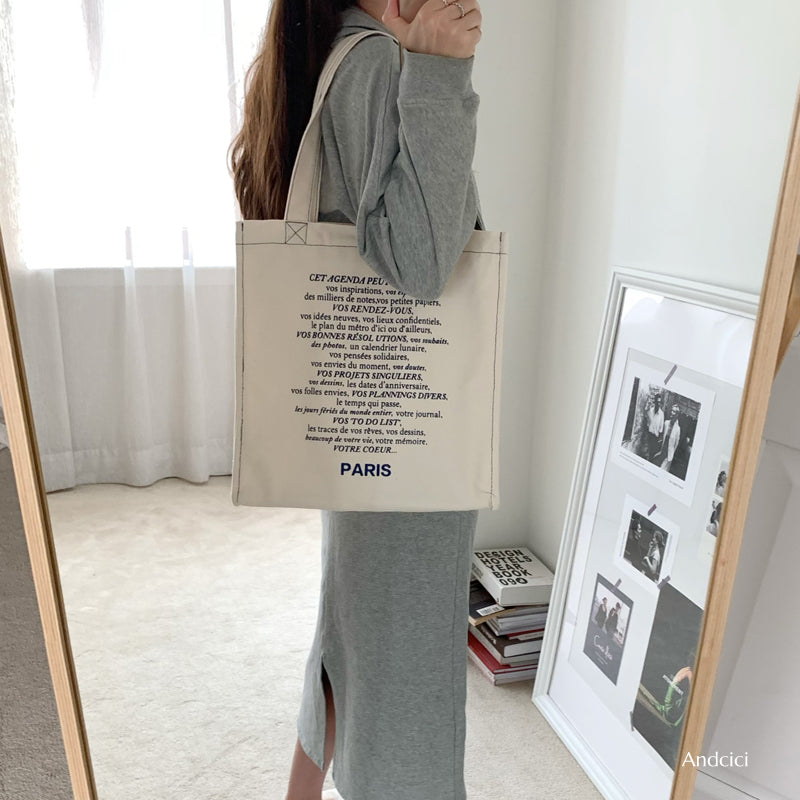 Paris See The World Canvas Tote Bag with Zip - Andcici