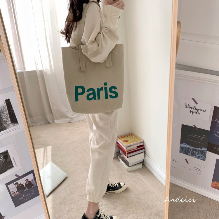 Paris In Green Canvas Tote Bag with Zip - Andcici