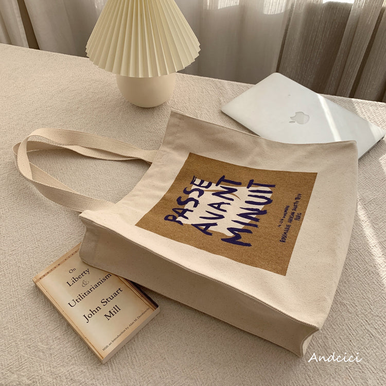 Passe Avant Minuit Canvas Tote Bag with Zip - Andcici