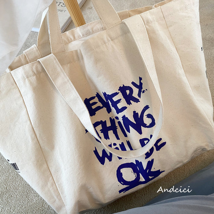 Everything Will Be Ok Canvas Tote Bag with Zip - Andcici