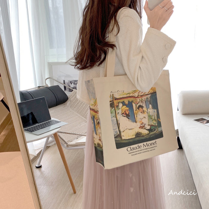 Édouard Manet Claude Monet Painting in his Studio-Boat, 1874 Canvas Tote Bag with Zip - Andcici