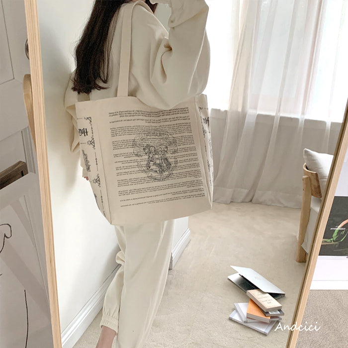 Harry Potter Inspired Hogwarts Tote Bag with Zip - Andcici