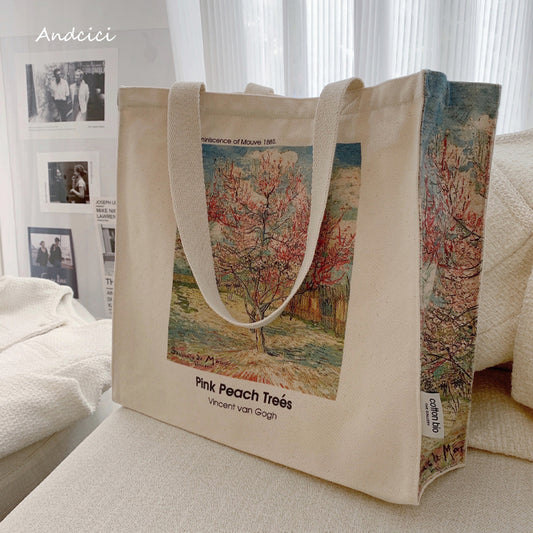 Vincent Van Gogh Pink Peach Trees, 1888 Canvas Tote Bag with Zip - Andcici