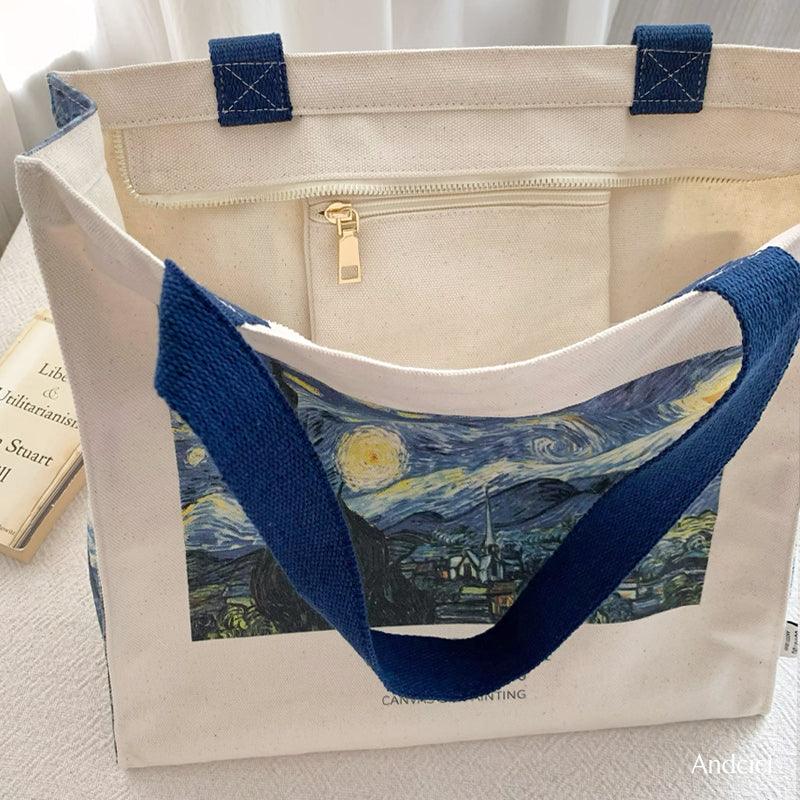 Vincent Van Gogh The Starry Night, 1889 Canvas Tote Bag with Zip - Andcici