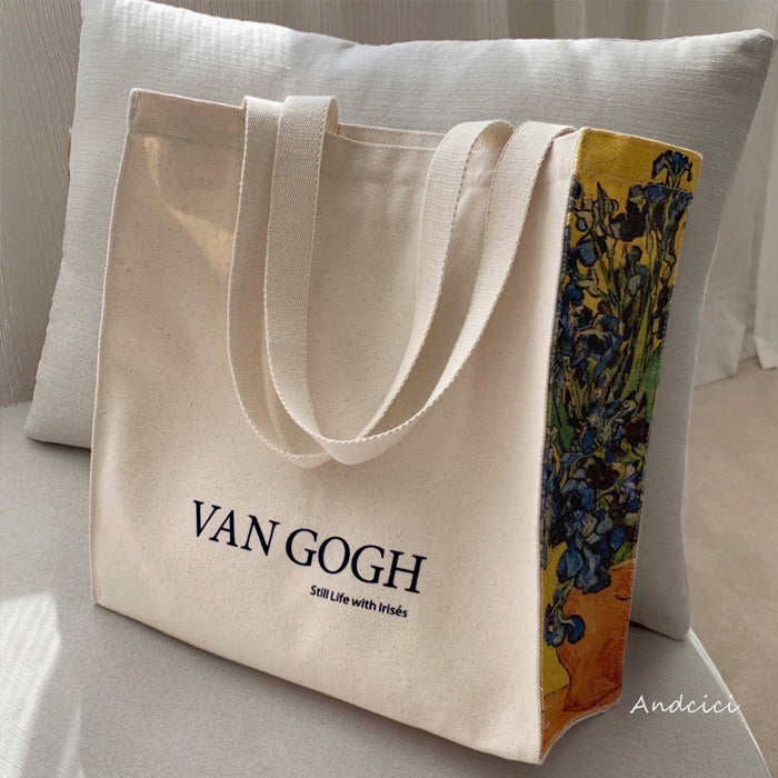 Vincent Van Gogh Irises, 1889 Panel Art Canvas Tote Bag with Zip - Andcici
