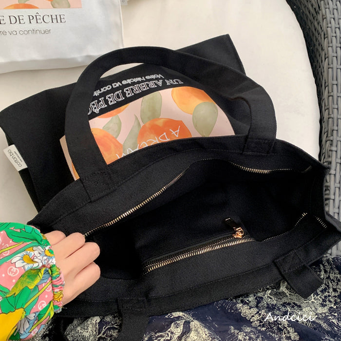 A Peach Tree Canvas Tote Bag with Zip - Andcici