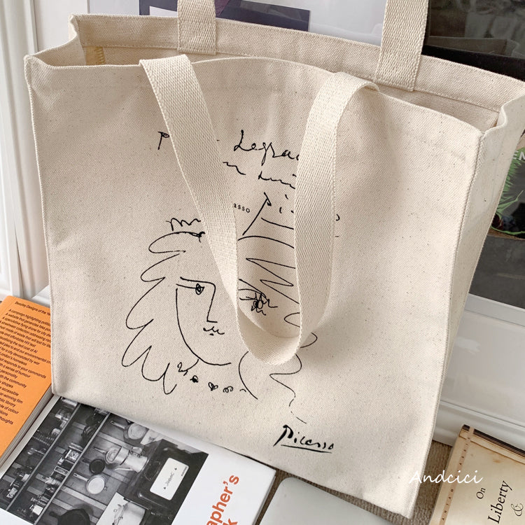 Pablo Picasso Portrait of a Women Line Art Canvas Tote Bag with Zip - Andcici