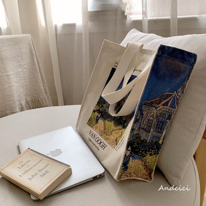 Vincent Van Gogh L'Église d’Auvers-sur-Oise, 1890 Canvas Tote Bag with Zip - Andcici