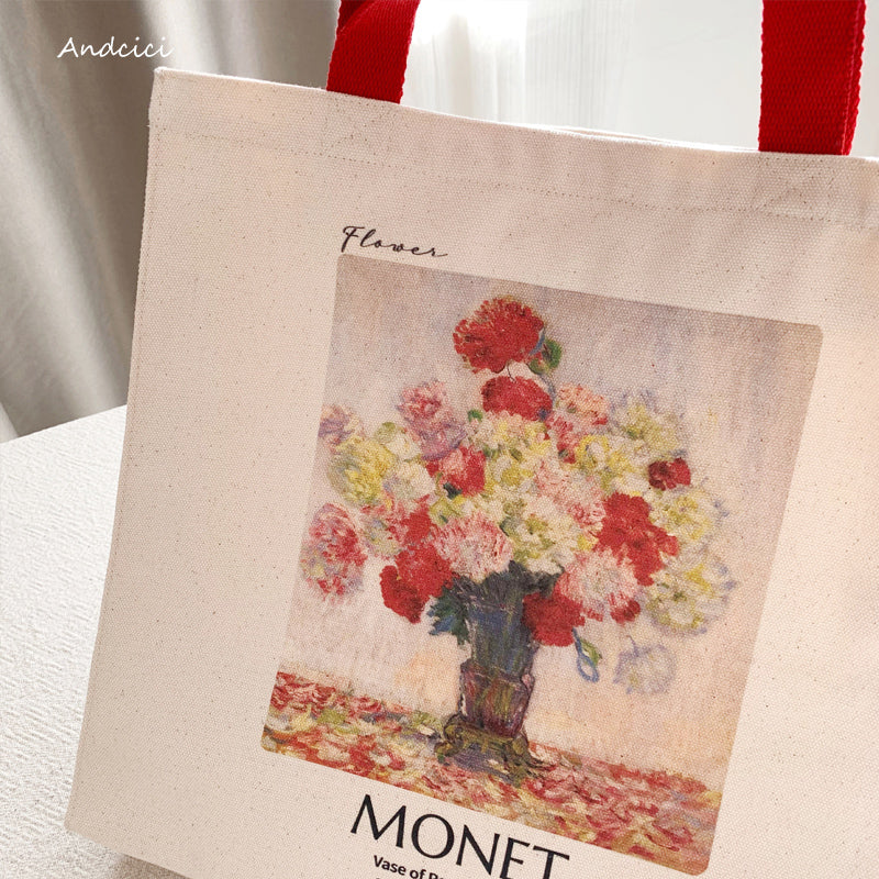 Claude Monet Vase of Peonies, 1882 Canvas Tote Bag with Zip - Andcici