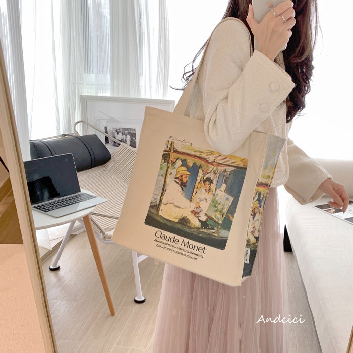 Édouard Manet Claude Monet Painting in his Studio-Boat, 1874 Canvas Tote Bag with Zip - Andcici
