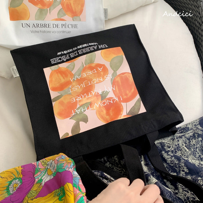 A Peach Tree Canvas Tote Bag with Zip - Andcici