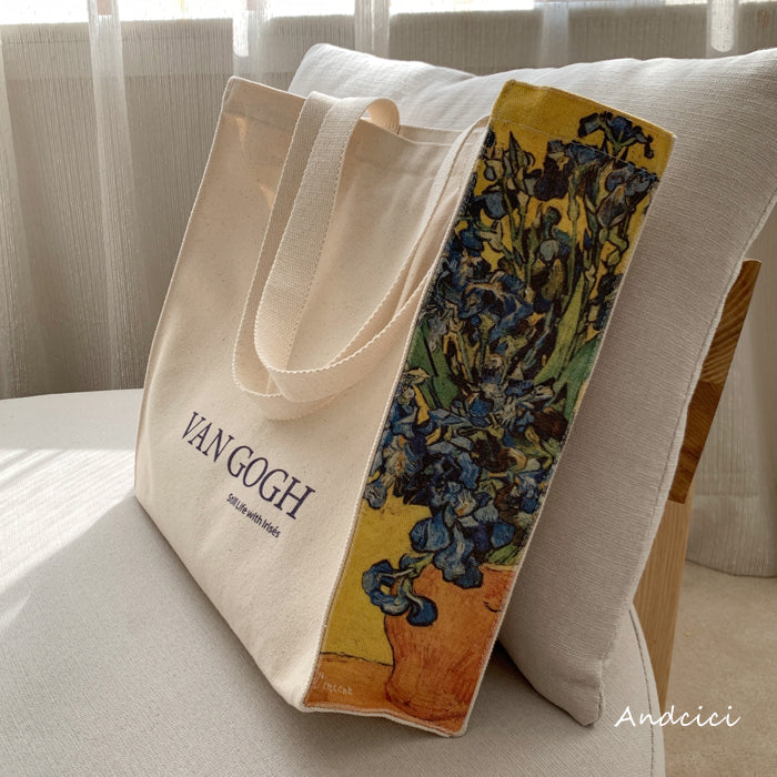 Vincent Van Gogh Irises, 1889 Panel Art Canvas Tote Bag with Zip - Andcici