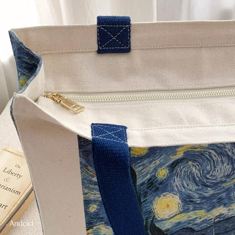 Vincent Van Gogh The Starry Night, 1889 Canvas Tote Bag with Zip - Andcici