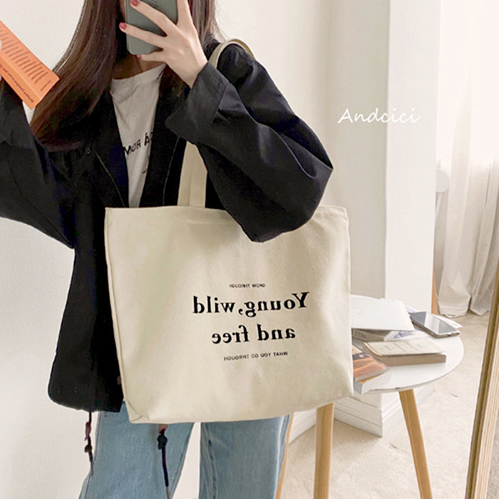 Young, Wild and Free Canvas Tote Bag with Zip - Andcici